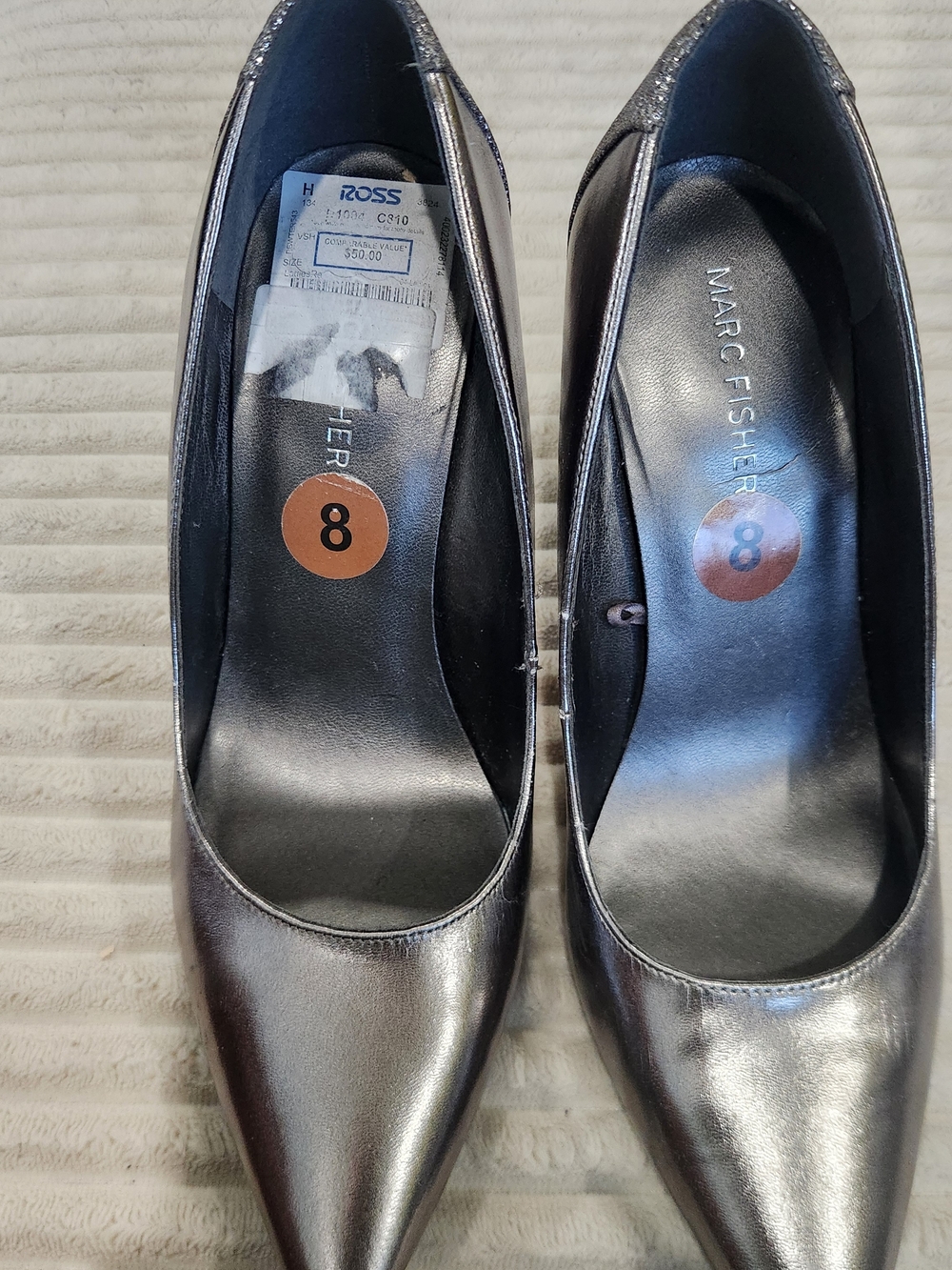 Marc Fisher Metallic Silver Pointed-Toe Pumps